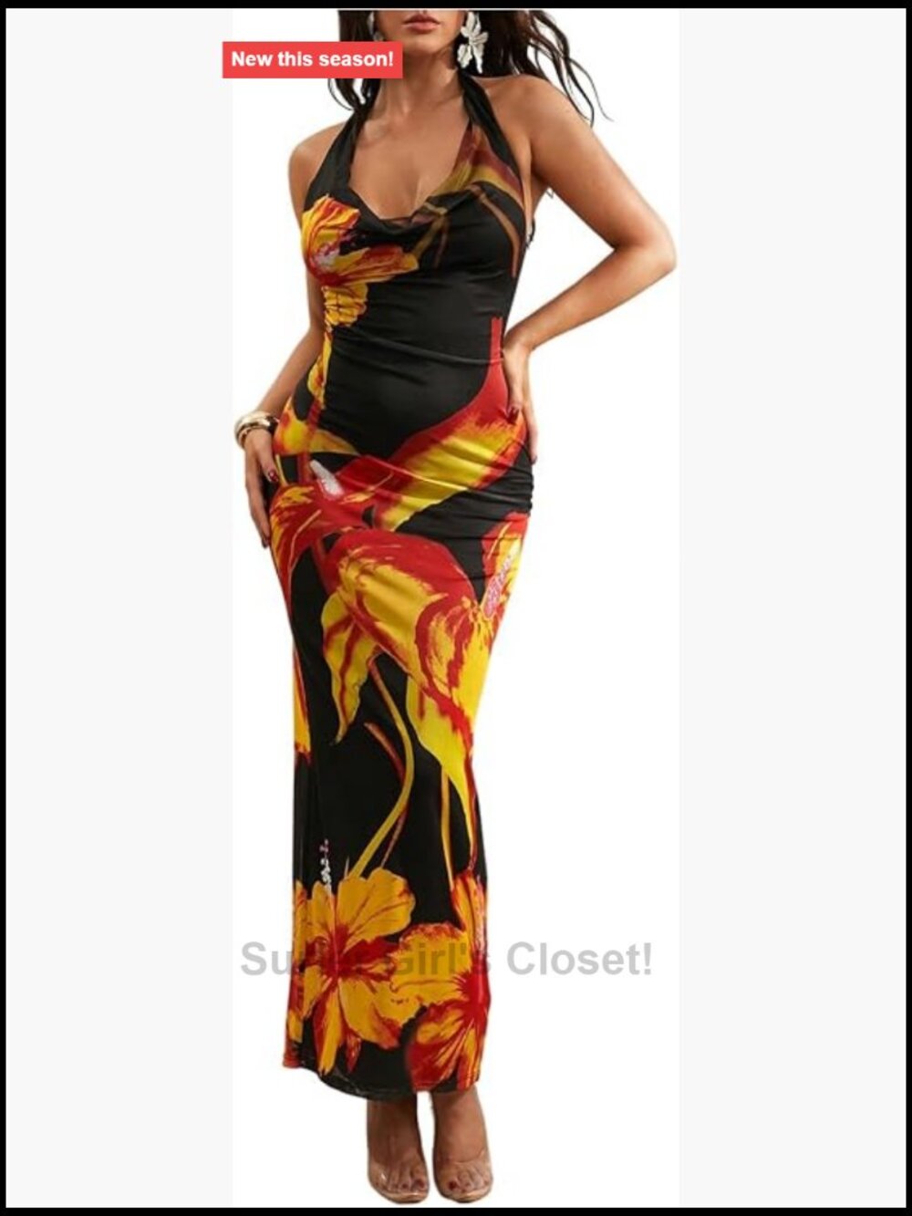 Women's Floral Maxi Dress Halter Tie Bodycon Party Dress
